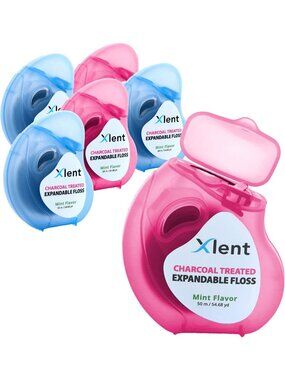 Expandable Charcoal Dental Floss 6-Pack, Refillable Mint, Vegan, BPA-Free